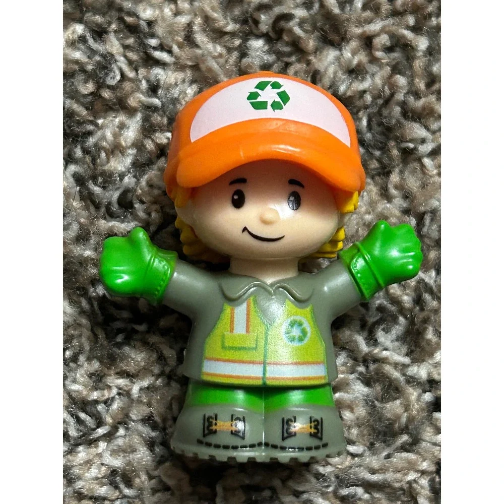 Fisher Price Little People Figures Recycling Worker and Boy in Green Hat Set